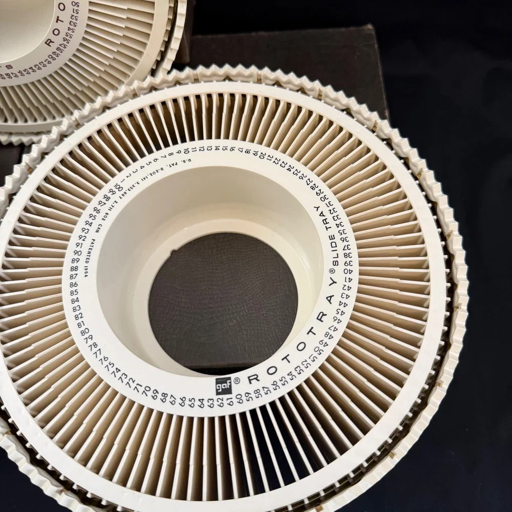 Vintage Set of 3 GAF Sawyer's Rototray 100 Slide 35mm Projector Trays w/ covers